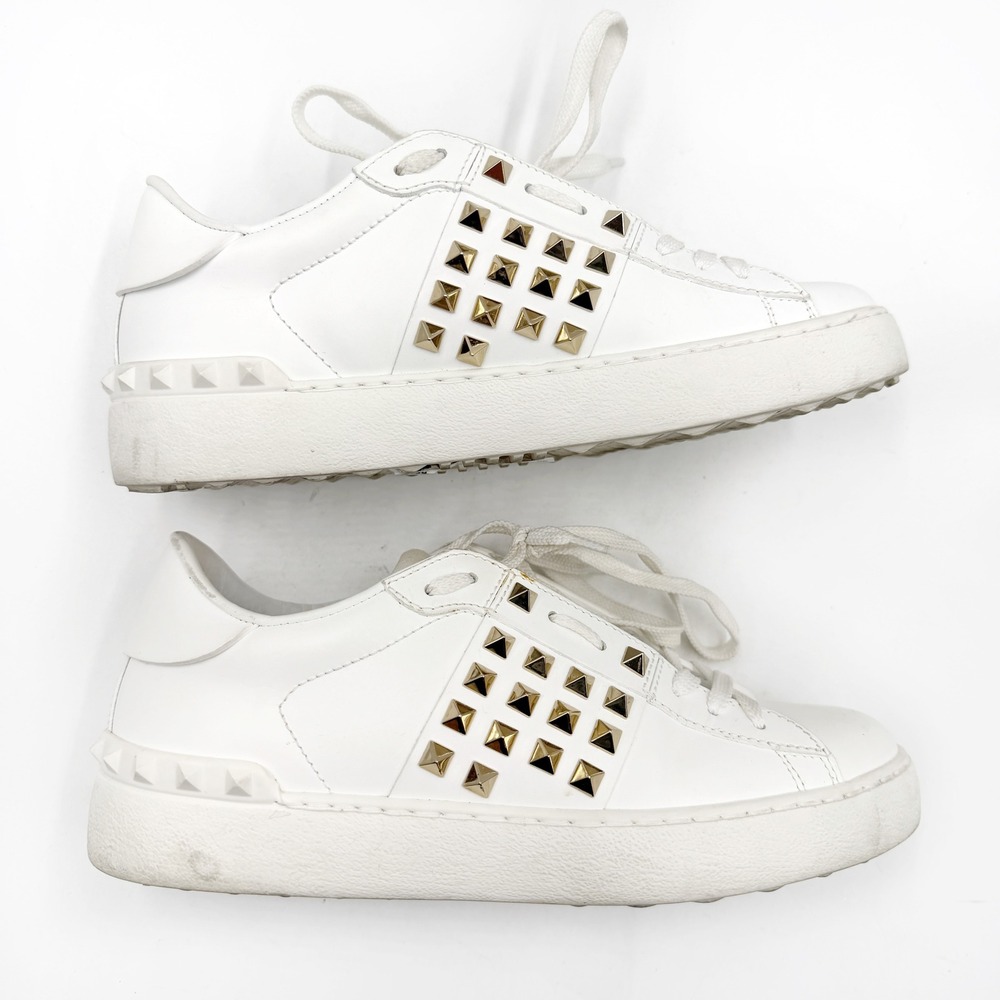 Valentino Rockstud Untitled Sneakers White Silver Studded Leather Sz 37 / 7 - Picture 8 of 12